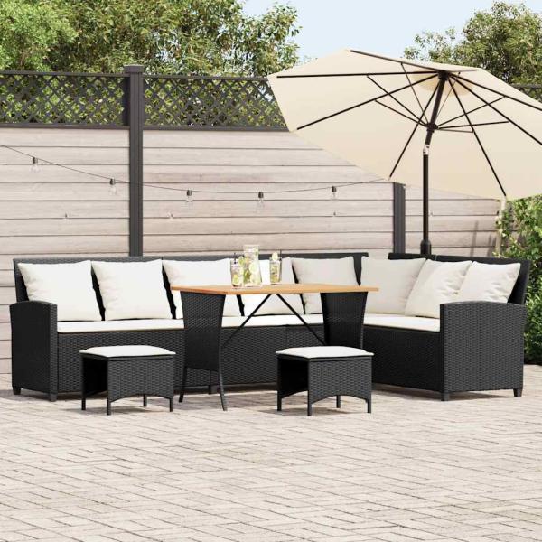 ARDEBO.de - 4tlg. Garten-Sofagarnitur mit Kissen L-Form Schwarz Poly Rattan