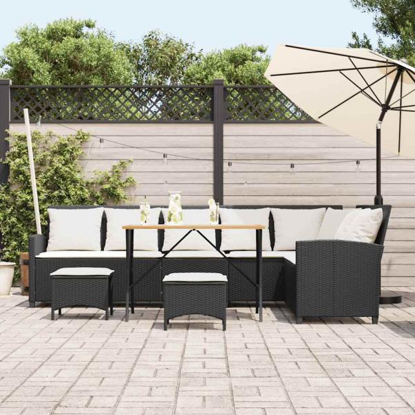 4tlg. Garten-Sofagarnitur mit Kissen L-Form Schwarz Poly Rattan