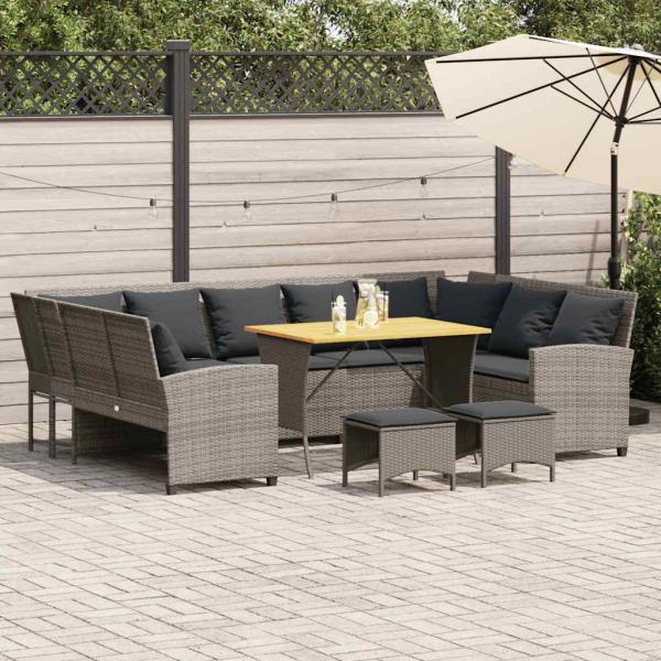 ARDEBO.de - 4-tlg. Garten-Sofagarnitur mit Kissen Grau Poly Rattan