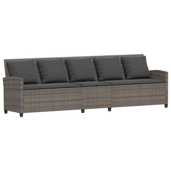 4-tlg. Garten-Sofagarnitur mit Kissen Grau Poly Rattan