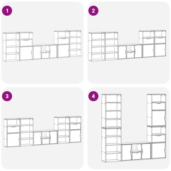5-tlg. Wohnwand mit Stauraum ODDA Weiß Massivholz Kiefer