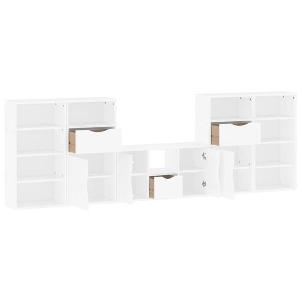 5-tlg. Wohnwand mit Stauraum ODDA Weiß Massivholz Kiefer