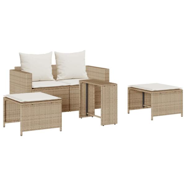 5-tlg. Garten-Sofagarnitur Kissen Stapelbar Beige Poly Rattan