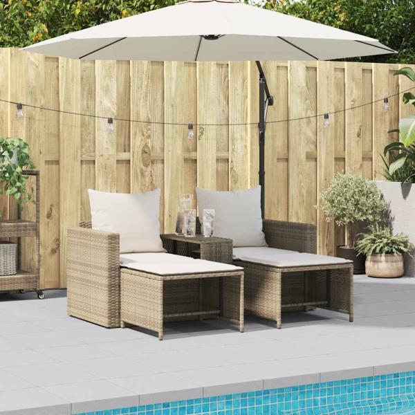 5-tlg. Garten-Sofagarnitur Kissen Stapelbar Beige Poly Rattan