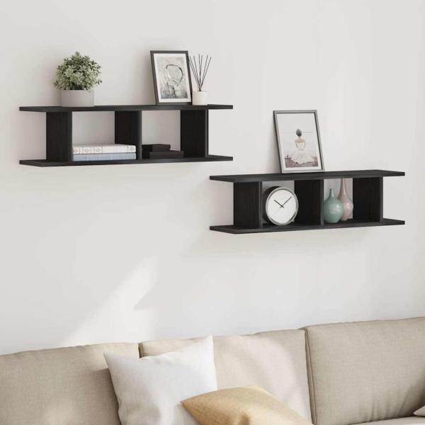 ARDEBO.de - Wandregale 2 Stk. Schwarz Eichen-Optik 75x18x20cm Holzwerkstoff