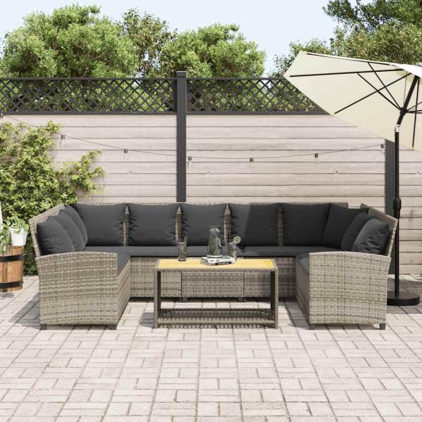 Gartensofa mit Kissen Hellgrau Poly Rattan