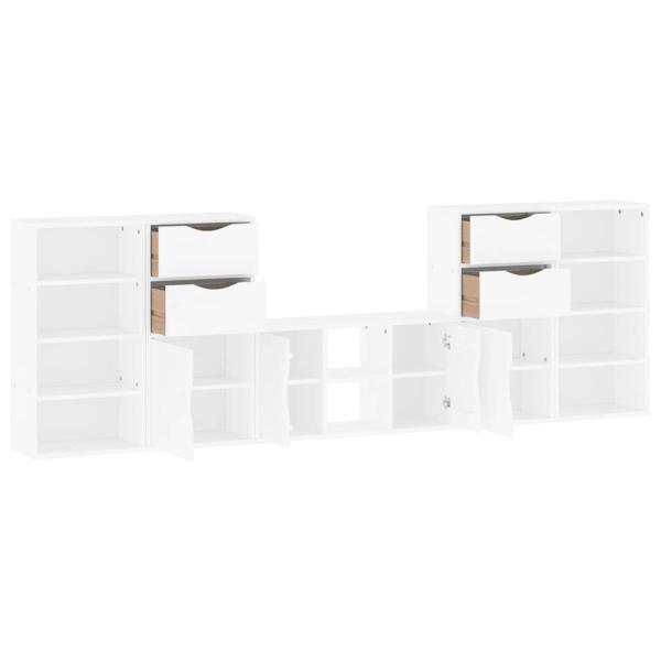 5-tlg. Wohnwand mit Stauraum ODDA Weiß Massivholz Kiefer