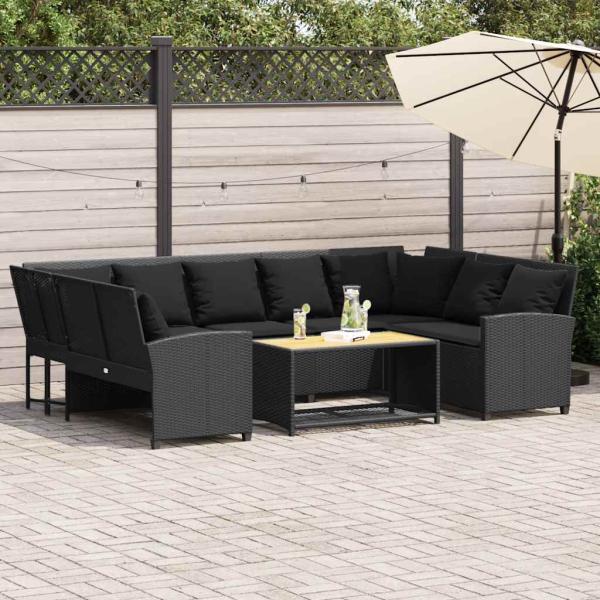 ARDEBO.de - Gartensofa mit Kissen Schwarz Poly Rattan