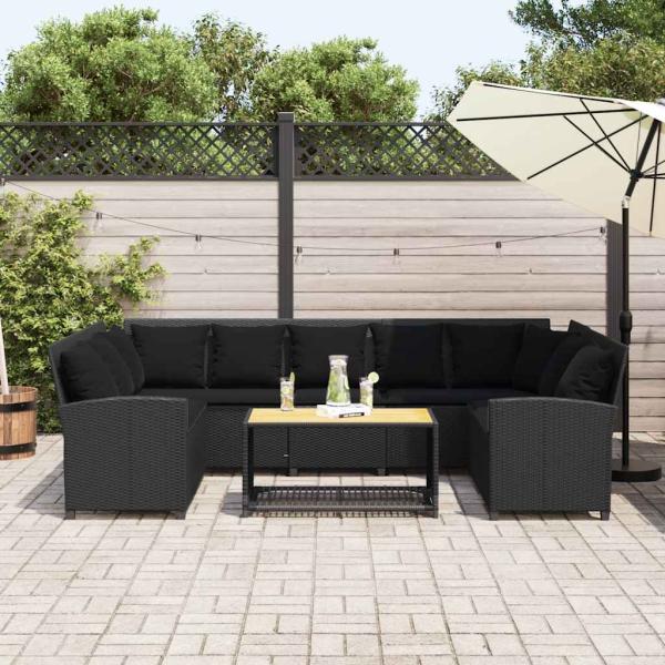 Gartensofa mit Kissen Schwarz Poly Rattan