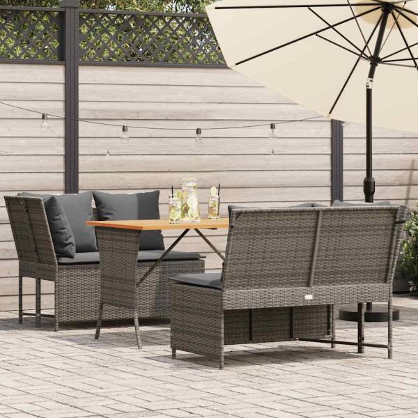ARDEBO.de - 3-tlg. Garten-Sofagarnitur mit Kissen Grau Poly Rattan