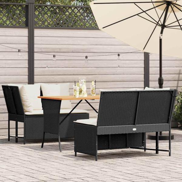 ARDEBO.de - 3-tlg. Garten-Sofagarnitur mit Kissen Schwarz Poly Rattan