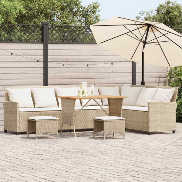 ARDEBO.de - 4-tlg. Garten-Sofagarnitur mit Kissen L-Form Beige Poly Rattan