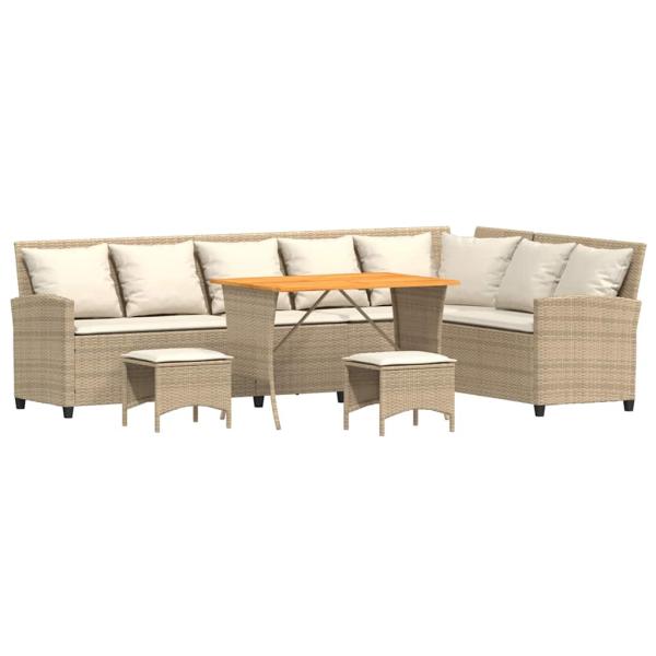 4-tlg. Garten-Sofagarnitur mit Kissen L-Form Beige Poly Rattan