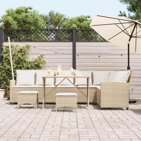 4-tlg. Garten-Sofagarnitur mit Kissen L-Form Beige Poly Rattan