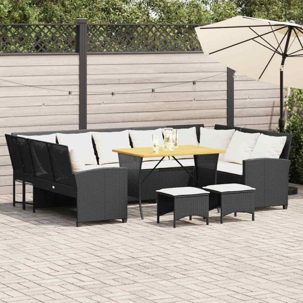 ARDEBO.de - 4-tlg. Garten-Sofagarnitur mit Kissen Schwarz Poly Rattan