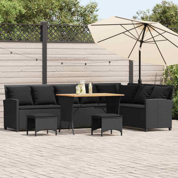 ARDEBO.de - 4tlg. Garten-Sofagarnitur mit Kissen L-Form Schwarz Poly Rattan