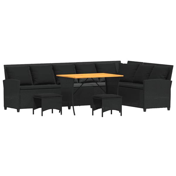 4tlg. Garten-Sofagarnitur mit Kissen L-Form Schwarz Poly Rattan