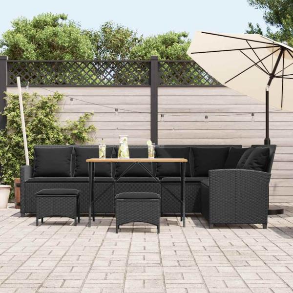 4tlg. Garten-Sofagarnitur mit Kissen L-Form Schwarz Poly Rattan