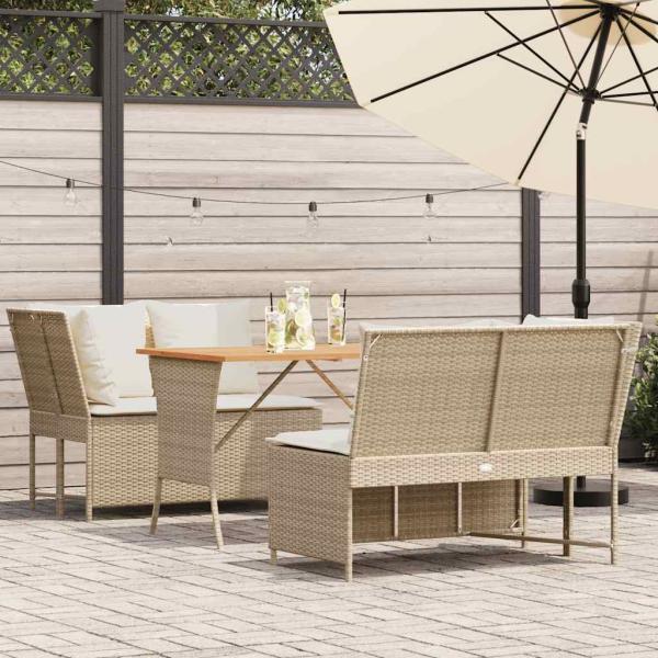 ARDEBO.de - 3-tlg. Garten-Sofagarnitur mit Kissen Beige Poly Rattan