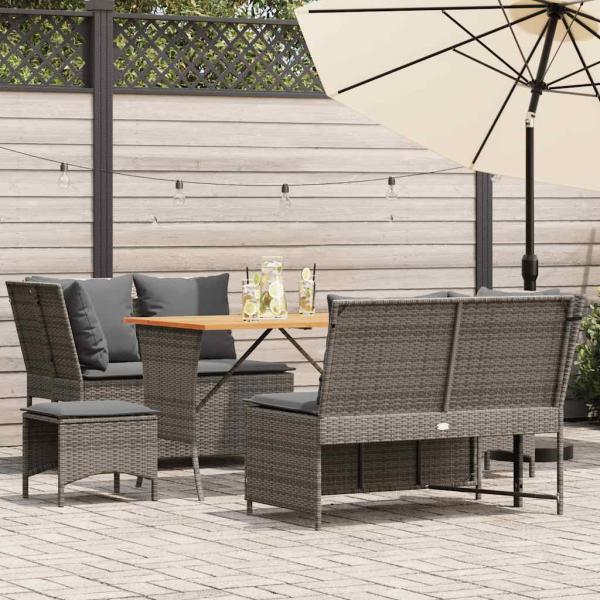 ARDEBO.de - 5-tlg. Garten-Sofagarnitur mit Kissen Grau Poly Rattan
