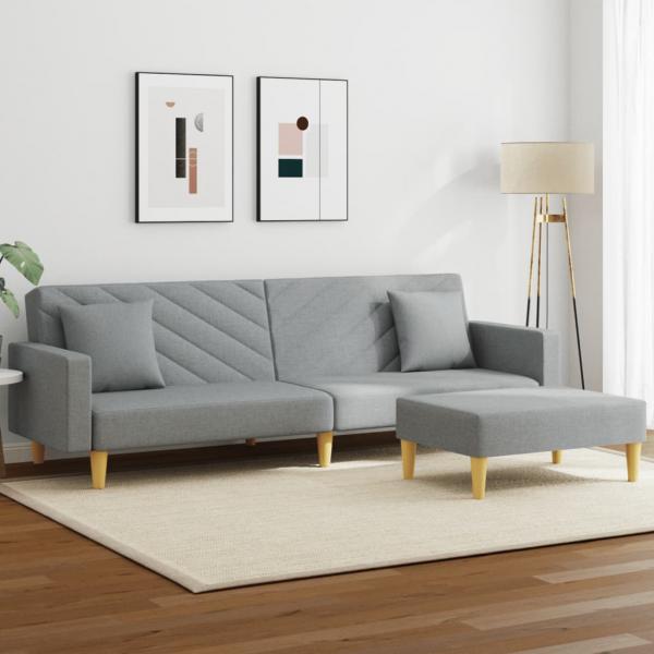 ARDEBO.de - Schlafsofa 2-Sitzer mit Kissen und Fußhocker Hellgrau Stoff