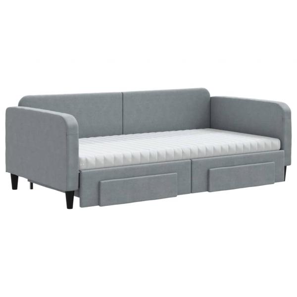 Tagesbett Ausziehbar mit Schubladen Hellgrau 100x200 cm Stoff