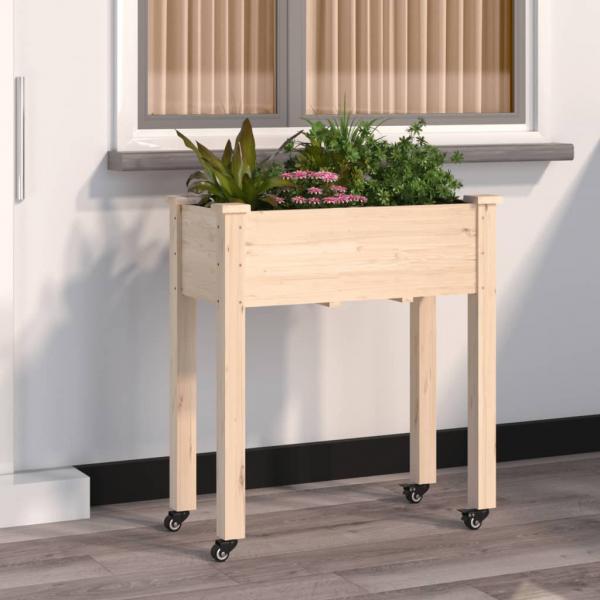 ARDEBO.de - Pflanzkübel mit Einsatz und Rollen 71x37x80 cm Massivholz Tanne