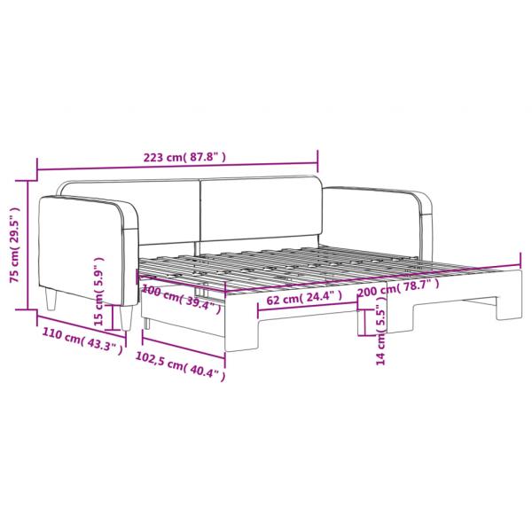 Tagesbett Ausziehbar Hellgrau 100x200 cm Stoff