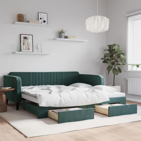 ARDEBO.de - Tagesbett Ausziehbar mit Schubladen Dunkelgrün 100x200 cm Samt