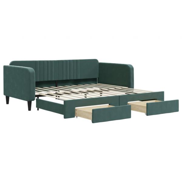 Tagesbett Ausziehbar mit Schubladen Dunkelgrün 100x200 cm Samt