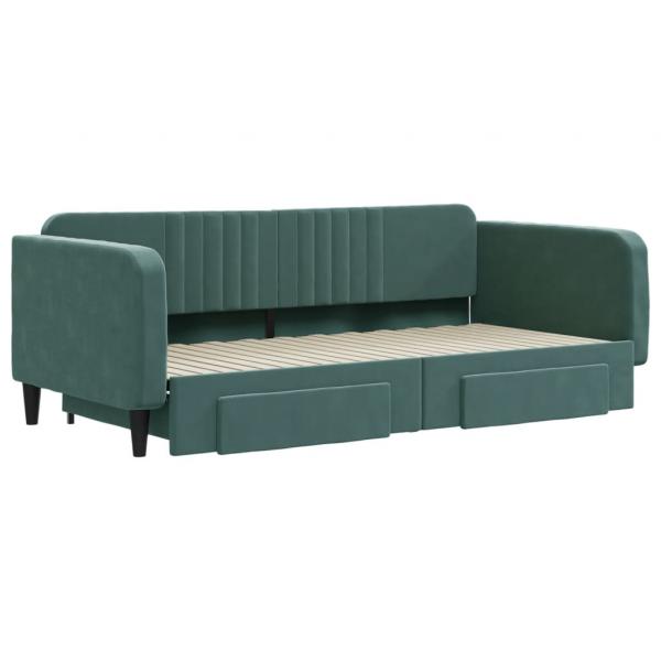 Tagesbett Ausziehbar mit Schubladen Dunkelgrün 100x200 cm Samt