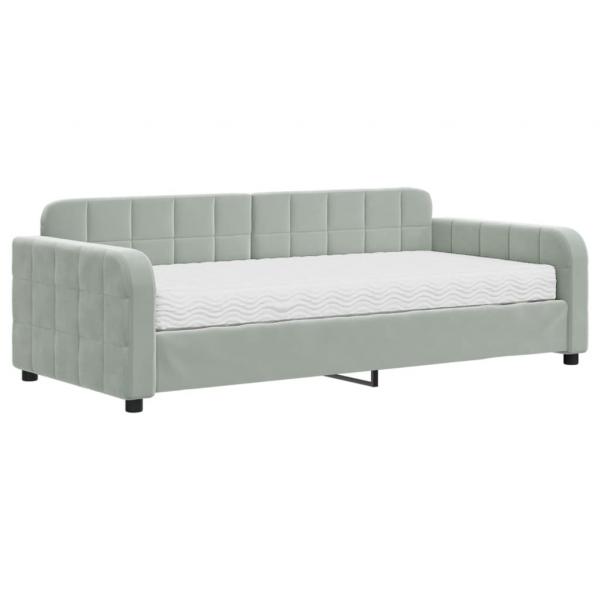 Tagesbett mit Matratze Hellgrau 90x190 cm Samt