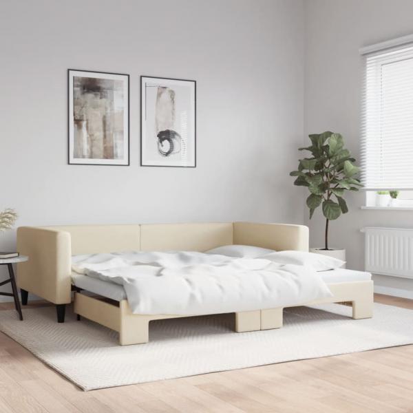 ARDEBO.de - Tagesbett Ausziehbar Creme 100x200 cm Stoff
