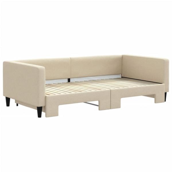 Tagesbett Ausziehbar Creme 100x200 cm Stoff