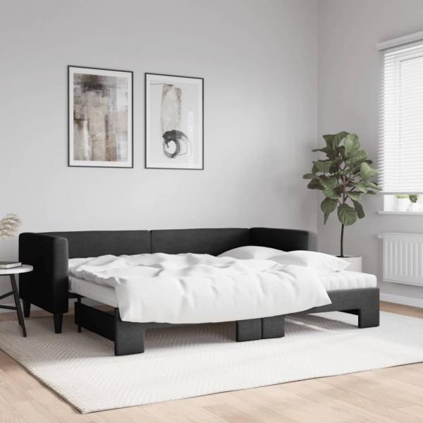 ARDEBO.de - Tagesbett Ausziehbar mit Matratzen Schwarz 80x200 cm Stoff