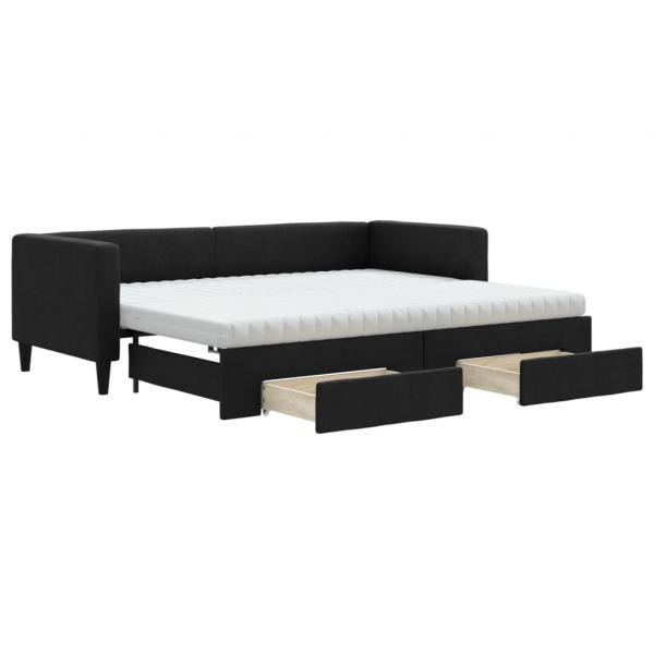 Tagesbett Ausziehbar mit Schubladen Schwarz 80x200 cm Stoff