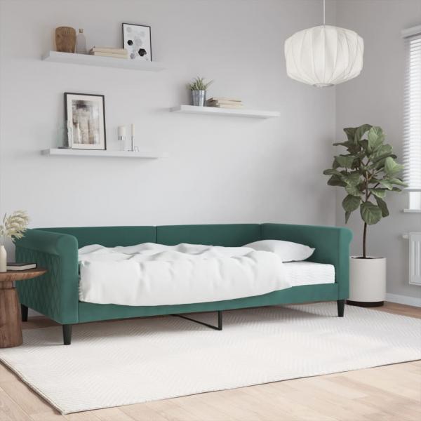 ARDEBO.de - Tagesbett mit Matratze Dunkelgrün 100x200 cm Samt