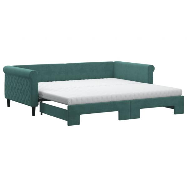 Tagesbett Ausziehbar mit Matratzen Dunkelgrün 100x200 cm Samt