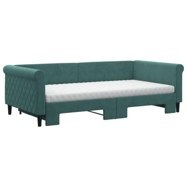 Tagesbett Ausziehbar mit Matratzen Dunkelgrün 100x200 cm Samt