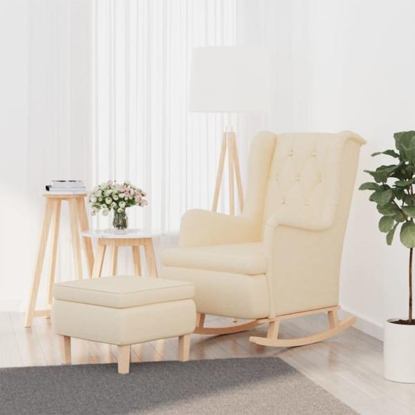 ARDEBO.de - Schaukelsessel mit Hocker Creme Stoff