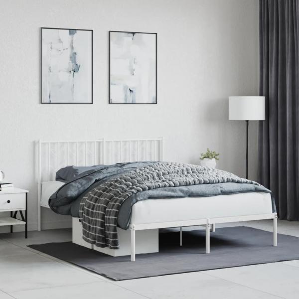 ARDEBO.de - Bettgestell mit Kopfteil Metall Weiß 140x200 cm