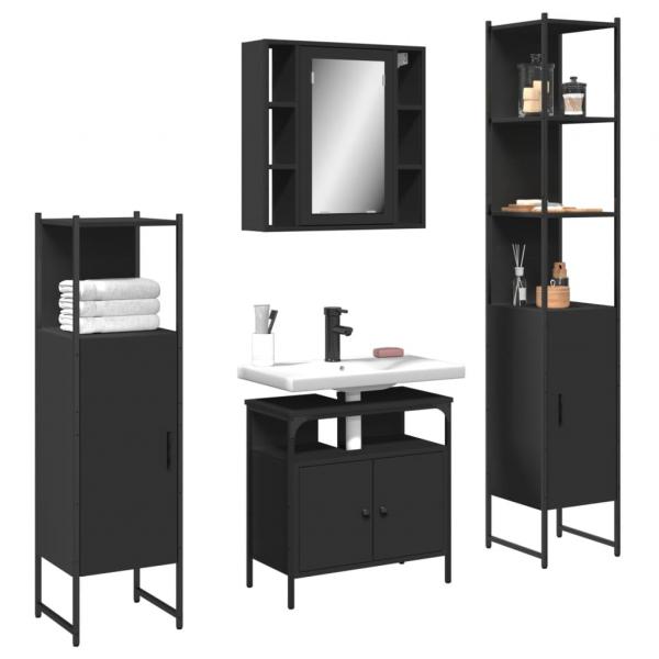 ARDEBO.de - 4-tlg. Badmöbel-Set Schwarz Holzwerkstoff
