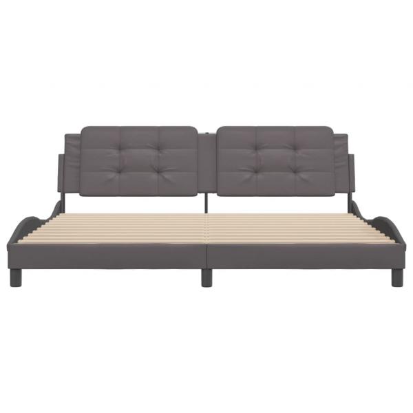 Bettgestell mit Kopfteil Grau 200x200 cm Kunstleder