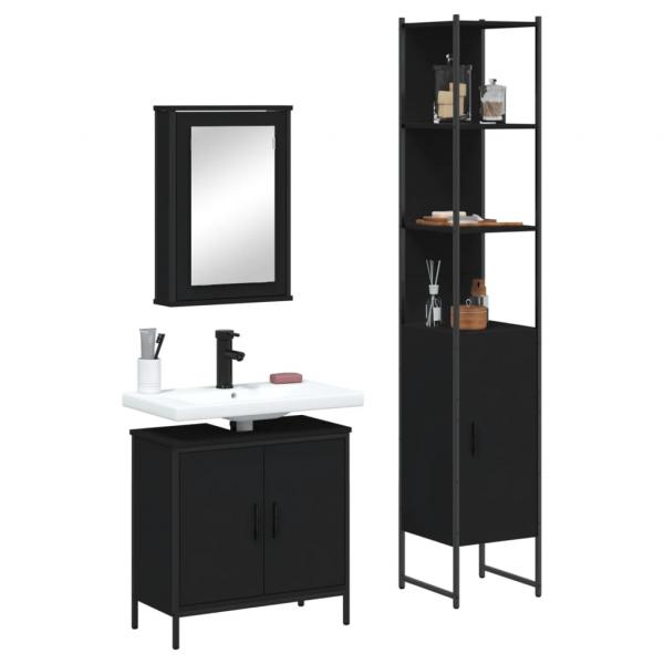 ARDEBO.de - 3-tlg. Badmöbel-Set Schwarz Holzwerkstoff