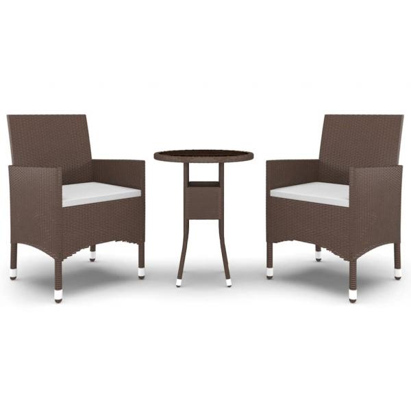 3-tlg. Bistro-Set Poly-Rattan und Hartglas Braun