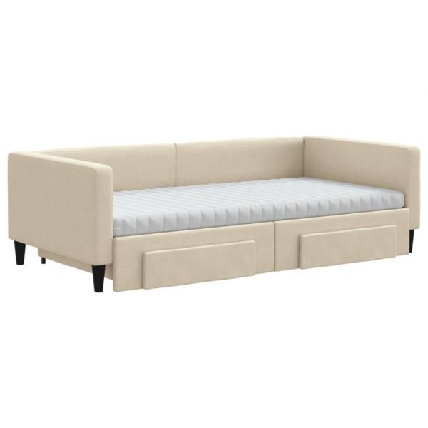 Tagesbett Ausziehbar mit Schubladen Creme 100x200 cm Stoff