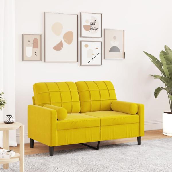 ARDEBO.de - 2-Sitzer-Sofa mit Zierkissen Gelb 120 cm Samt