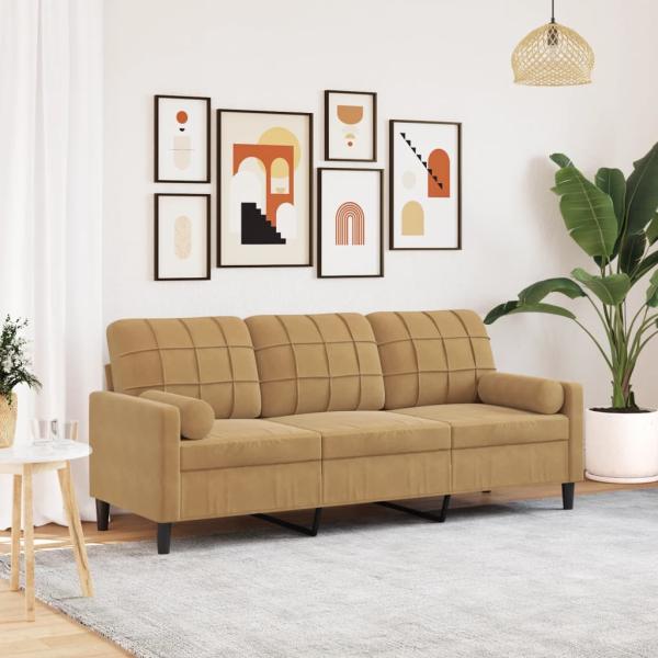ARDEBO.de - 3-Sitzer-Sofa mit Zierkissen Braun 180 cm Samt