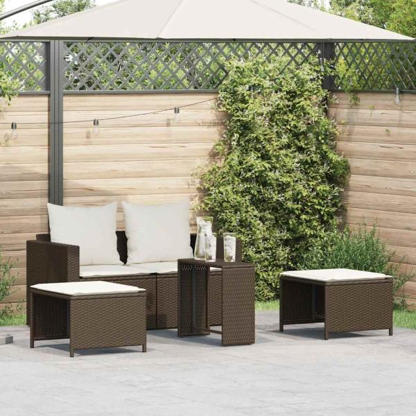 ARDEBO.de - 5-tlg. Garten-Sofagarnitur Kissen Stapelbar Braun Poly Rattan