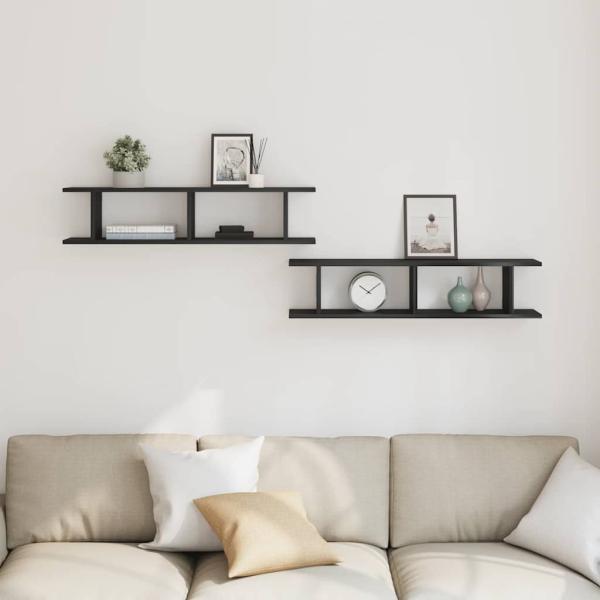 Wandregale 2 Stk. Schwarz Eichen-Optik 90x18x20cm Holzwerkstoff